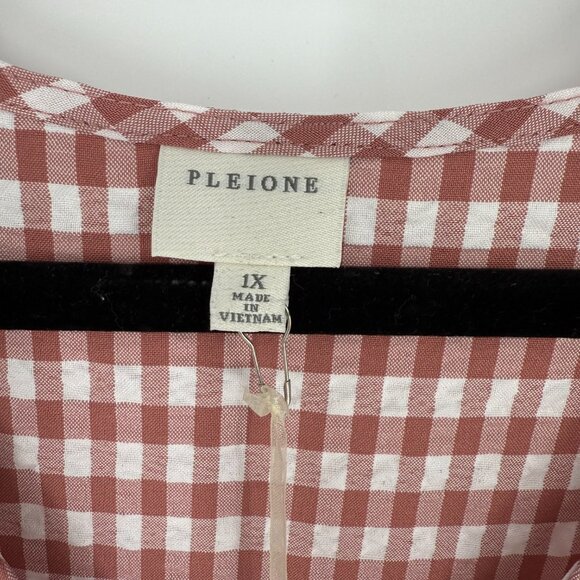 NWT Pleione Women's Puff Sleeve Dress Size‎ 1X Shoulder Ruffle Checkered - Picture 5 of 14